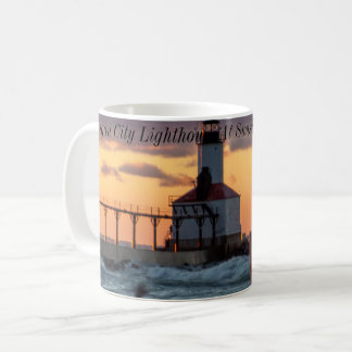 Rough Waters At Sunset - Michigan City Lighthouse  Coffee Mug