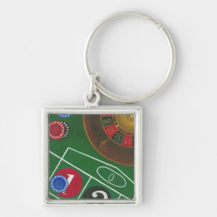Roulette Table with Chips and Wheel Key Ring