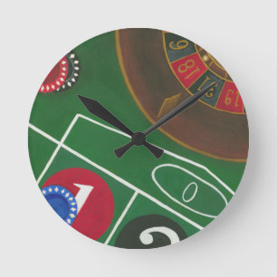 Roulette Table with Chips and Wheel Round Clock