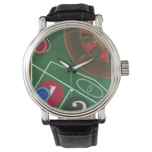 Roulette Table with Chips and Wheel Watch