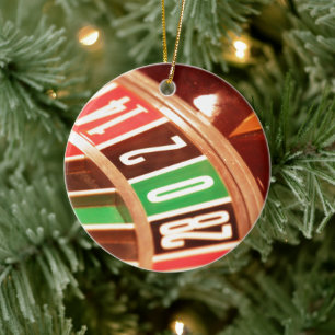 Roulette Wheel, Happy and Lucky Christmas Ceramic Ornament