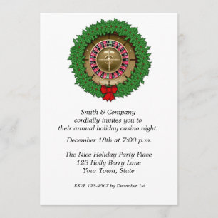 Roulette Wheel, Wreath Holiday Invitation