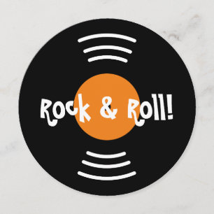 Round 60s rock and roll birthday party invitations