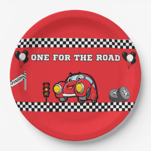 ROUND 9" RED RACE CAR BOYS 1ST BIRTHDAY PAPER PLATE