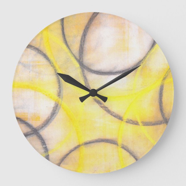 'Round About' Grey and Yellow Abstract Art Clock (Front)
