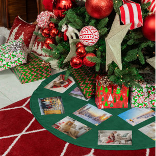 Round About Photo Collage Hunter Green Brushed Polyester Tree Skirt