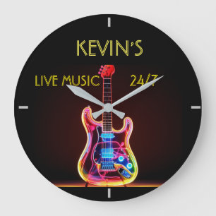 Round Acrylic Neon Guitar Clock