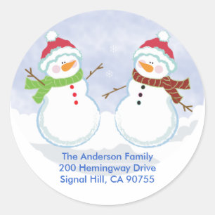 ROUND ADDRESS LABELS Cute Snowman Holiday