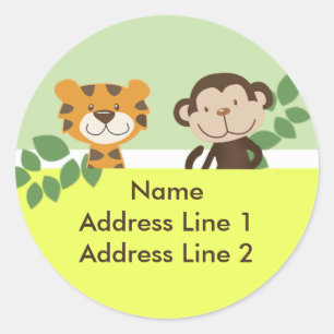 ROUND ADDRESS LABELS Jungle Tales Yellow Sticker