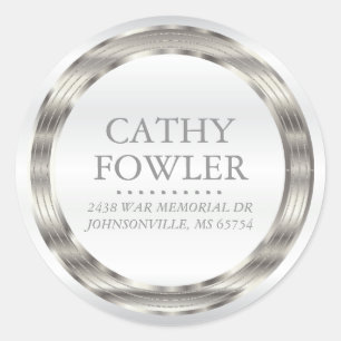 Round Address White and Silver Labels