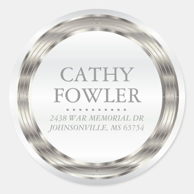 Round Address White and Silver Labels (Front)