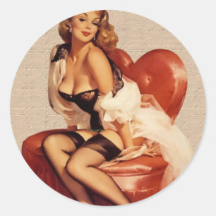 round adhesive pin up classic round sticker