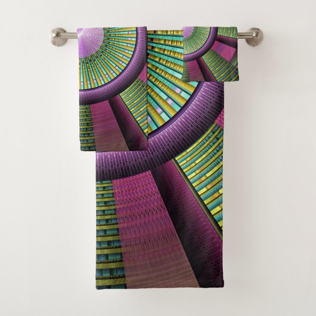 Round And Colourful Modern Decorative Fractal Art Bath Towel Set (Insitu)