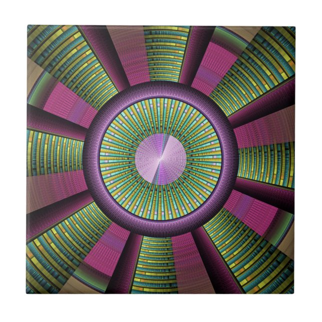 Round And Colourful Modern Decorative Fractal Art Ceramic Tile (Front)