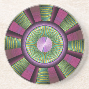 Round And Colourful Modern Decorative Fractal Art Coaster