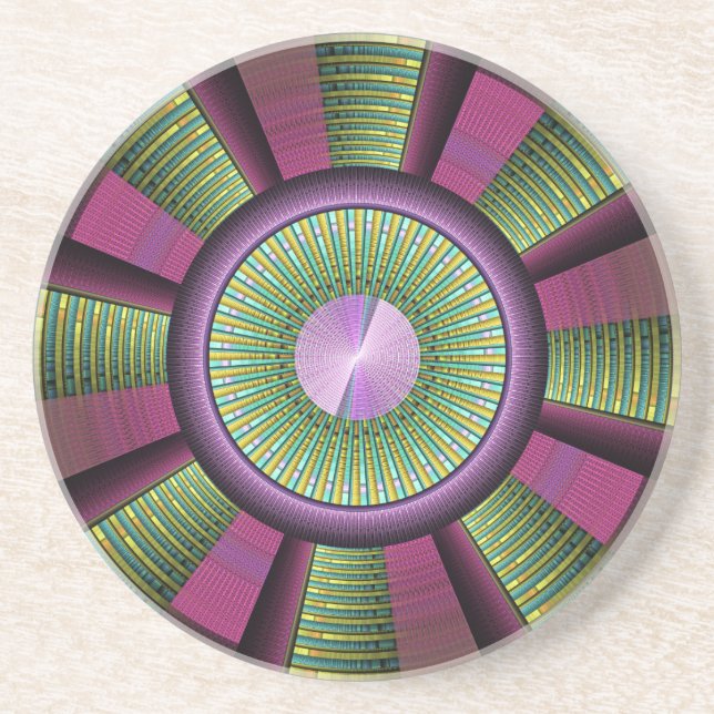 Round And Colourful Modern Decorative Fractal Art Coaster (Front)