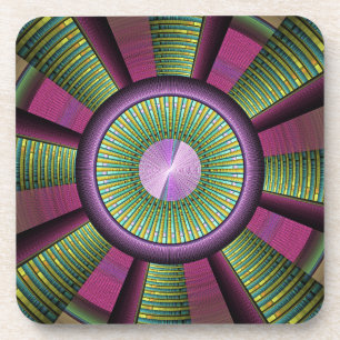 Round And Colourful Modern Decorative Fractal Art Coaster