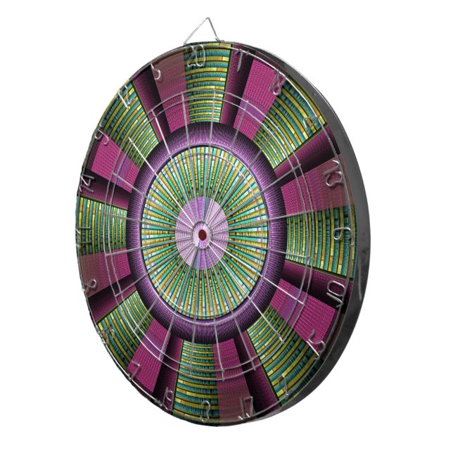 Round And Colourful Modern Decorative Fractal Art Dartboard (Front Right)