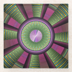 Round And Colourful Modern Decorative Fractal Art Glass Coaster