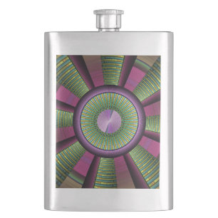 Round And Colourful Modern Decorative Fractal Art Hip Flask