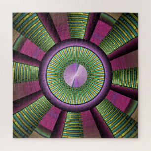 Round And Colourful Modern Decorative Fractal Art Jigsaw Puzzle