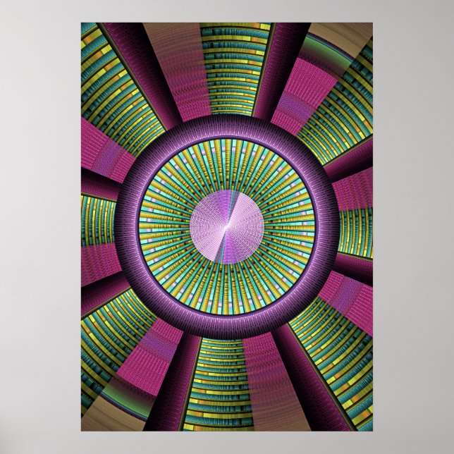 Round And Colourful Modern Decorative Fractal Art Poster (Front)