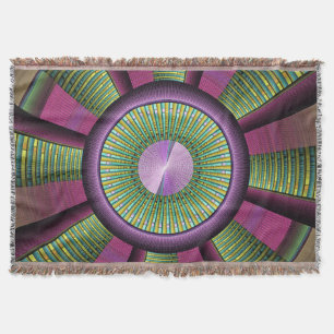 Round And Colourful Modern Decorative Fractal Art Throw Blanket