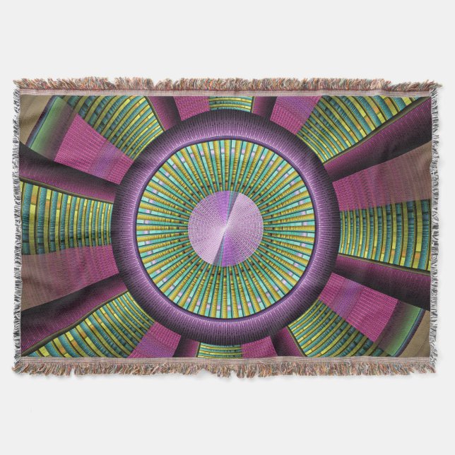 Round And Colourful Modern Decorative Fractal Art Throw Blanket (Front)