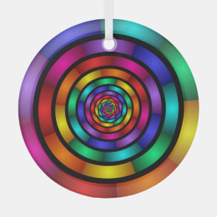 Round and Psychedelic Colorful Modern Fractal Art Glass Tree Decoration