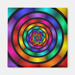 Round and Psychedelic Colorful Modern Fractal Art Magnet