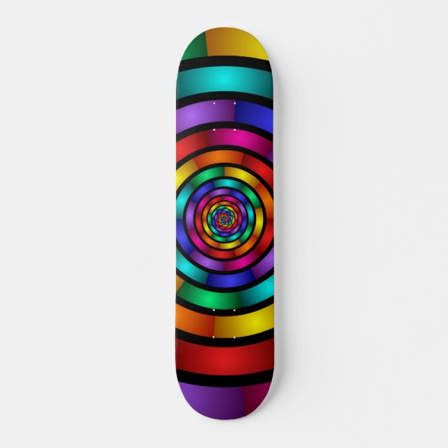 Round and Psychedelic Colorful Modern Fractal Art Skateboard (Front)