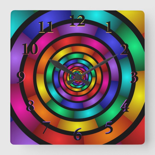 Round and Psychedelic Colorful Modern Fractal Art Square Wall Clock (Front)