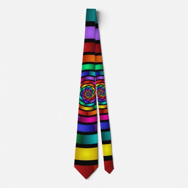 Round and Psychedelic Colorful Modern Fractal Art Tie (Front)
