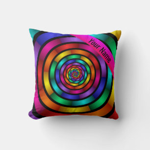 Round and Psychedelic Colourful Modern Art Name Cushion