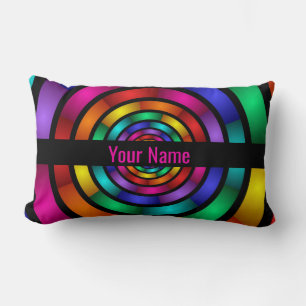 Round and Psychedelic Colourful Modern Art Name Lumbar Cushion