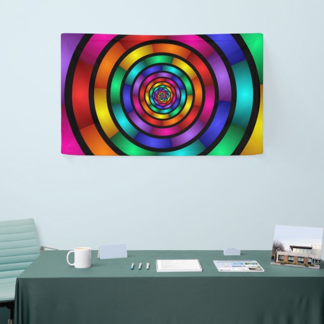 Round and Psychedelic Colourful Modern Fractal Art Banner (Tradeshow)