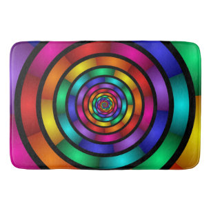 Round and Psychedelic Colourful Modern Fractal Art Bath Mat