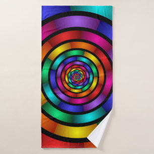 Round and Psychedelic Colourful Modern Fractal Art Bath Towel