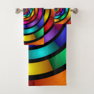 Round and Psychedelic Colourful Modern Fractal Art Bath Towel Set
