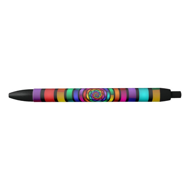 Round and Psychedelic Colourful Modern Fractal Art Black Ink Pen (Front)