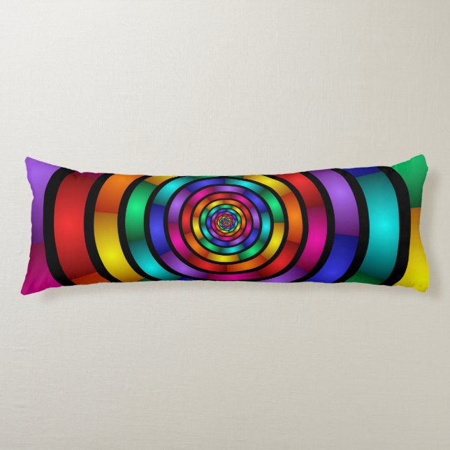 Round and Psychedelic Colourful Modern Fractal Art Body Cushion (Front)