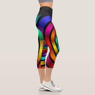 Round and Psychedelic Colourful Modern Fractal Art Capri Leggings
