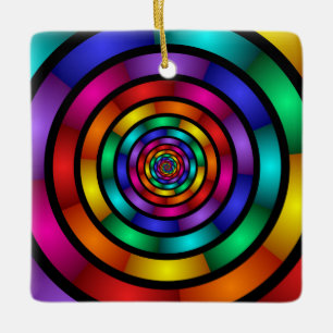 Round and Psychedelic Colourful Modern Fractal Art Ceramic Ornament