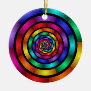 Round and Psychedelic Colourful Modern Fractal Art Ceramic Ornament