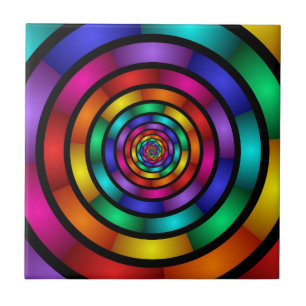 Round and Psychedelic Colourful Modern Fractal Art Ceramic Tile