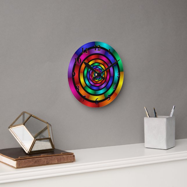 Round and Psychedelic Colourful Modern Fractal Art Clock (Office)