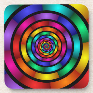 Round and Psychedelic Colourful Modern Fractal Art Coaster