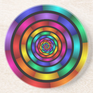 Round and Psychedelic Colourful Modern Fractal Art Coaster