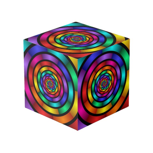 Round and Psychedelic Colourful Modern Fractal Art Cube (Front Angled)