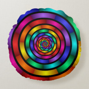 Round and Psychedelic Colourful Modern Fractal Art Cushion